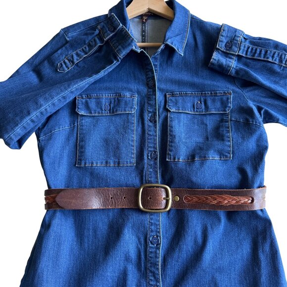 Kut From The Kloth Aly Boho Maxi Denim Dress Button Front Chest & Side Pockets - Picture 12 of 16